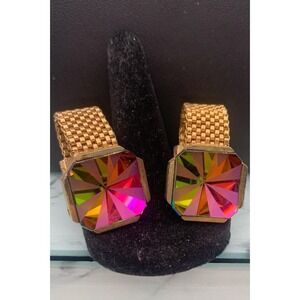 Vintage Dante Gold Tone Optical Illusion Watermelon Starburst Wrap Cufflinks